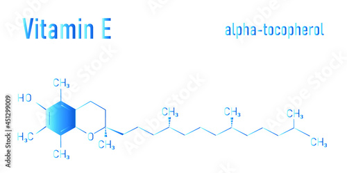 Vitamin E (alpha tocopherol) molecule. Skeletal formula.