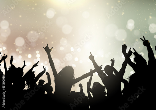 Party crowd on bokeh lights background