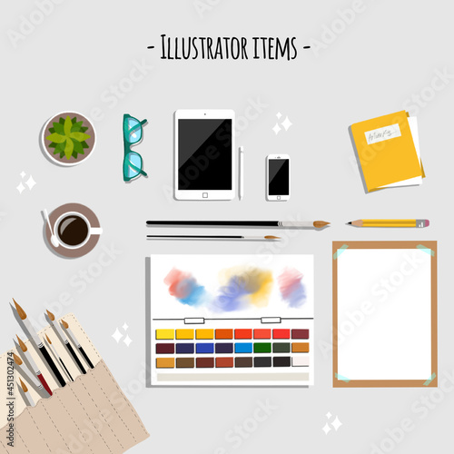 Designer desk
Illustrator items