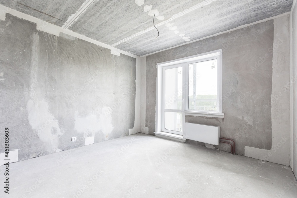 interior of the apartment without decoration in gray colors