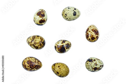 Spotted quail eggs isolated on a white background. Healthy nutrition