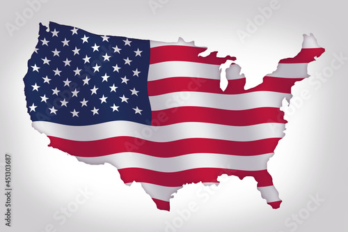 USA map shaped flag on light background