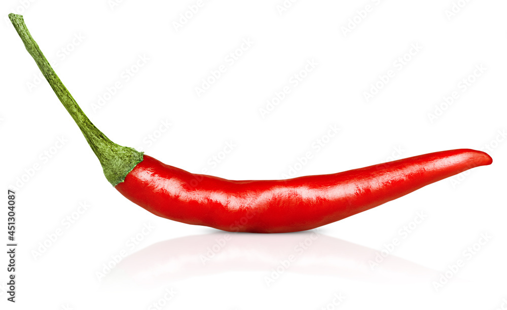one red chili pepper on isolated white background one red chili pepper on isolated white background