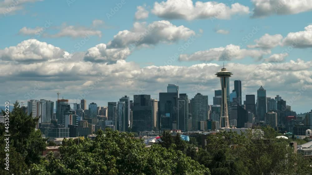 Day time Time Lapse of Clouds Over Seattle Space Needle from Kerry Park while Zooming out Day time Time Lapse of Clouds Over Seattle Space Needle from Kerry Park while Zooming out