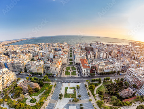 Aerial Panoramic view of the center of Thessaloniki city, Greece