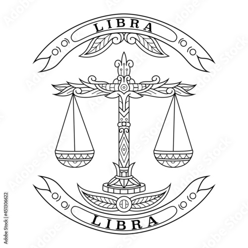 Hand drawn of Libra in zentangle style