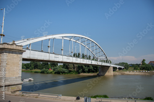 White bridge on Tisa river in Szeged ,Hungary ,july ,2021 © Laurenx