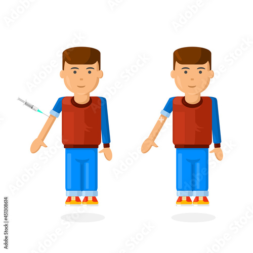 Child Getting Vaccinated against Covid-19 and Bandaged Afterwards vector illustration Icon Concept