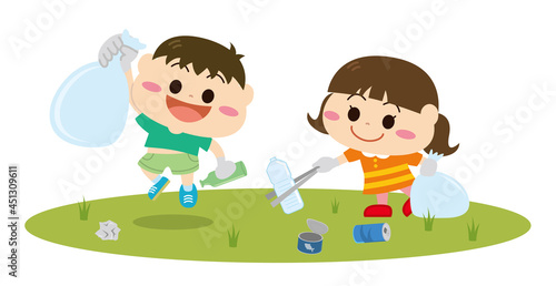 ゴミ拾いをする子どもたち