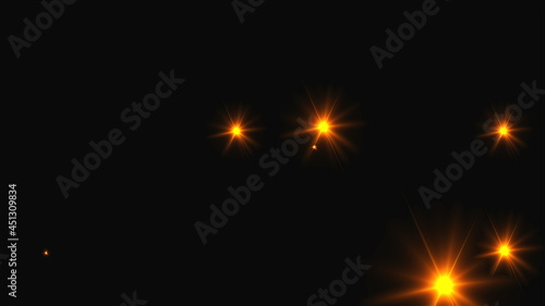 Gold bright flashes lights in darkness  3d rendering computer generating backdrop  abstract background
