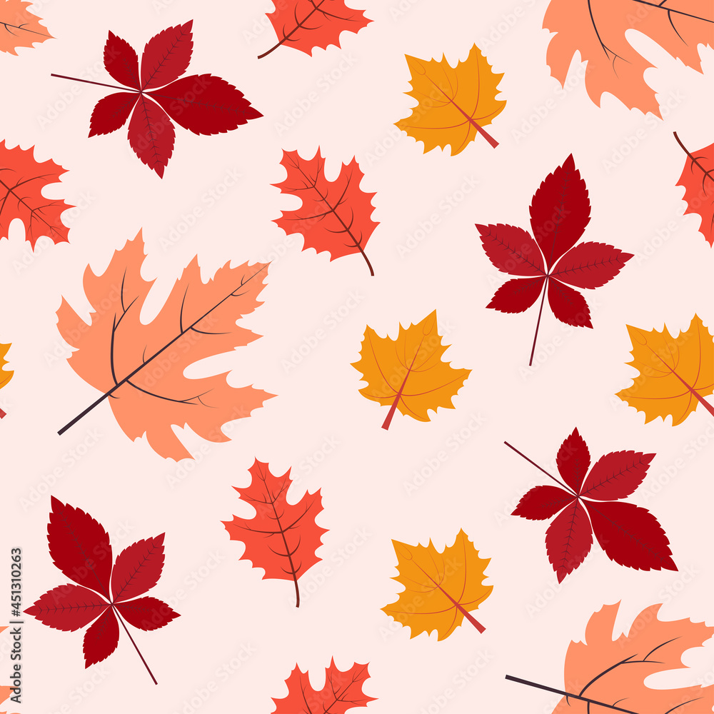 Autumn leaves. Seamless pattern in flat design