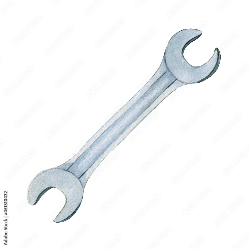 Watercolor Illustration tools. Hand draw Father Day and labor day clipart. Industrial repair.Cartoon instrument a wrench Watercolor Illustration tools. Hand draw Father Day and labor day clipart. Industrial repair.Cartoon instrument a wrench