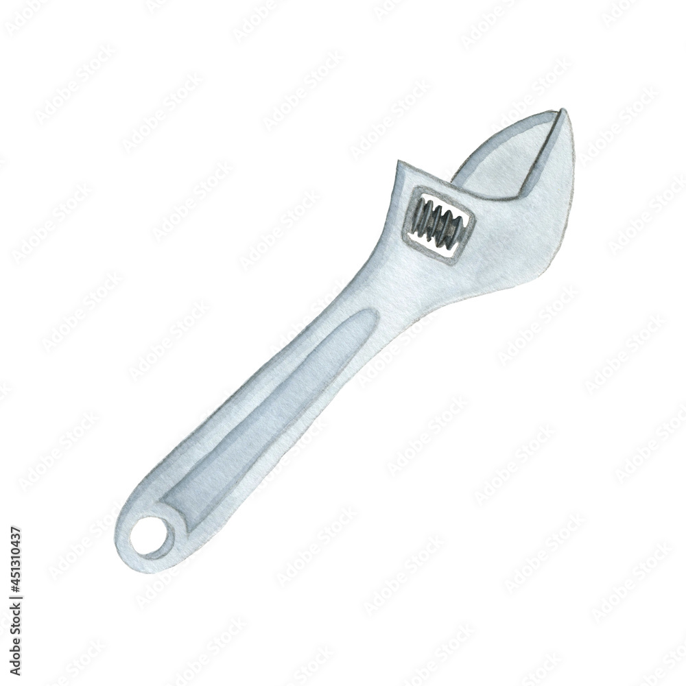 Watercolor Illustration tools. Hand draw Father Day and labor day clipart. Industrial repair.Cartoon instrument adjustable wrench Watercolor Illustration tools. Hand draw Father Day and labor day clipart. Industrial repair.Cartoon instrument adjustable wrench
