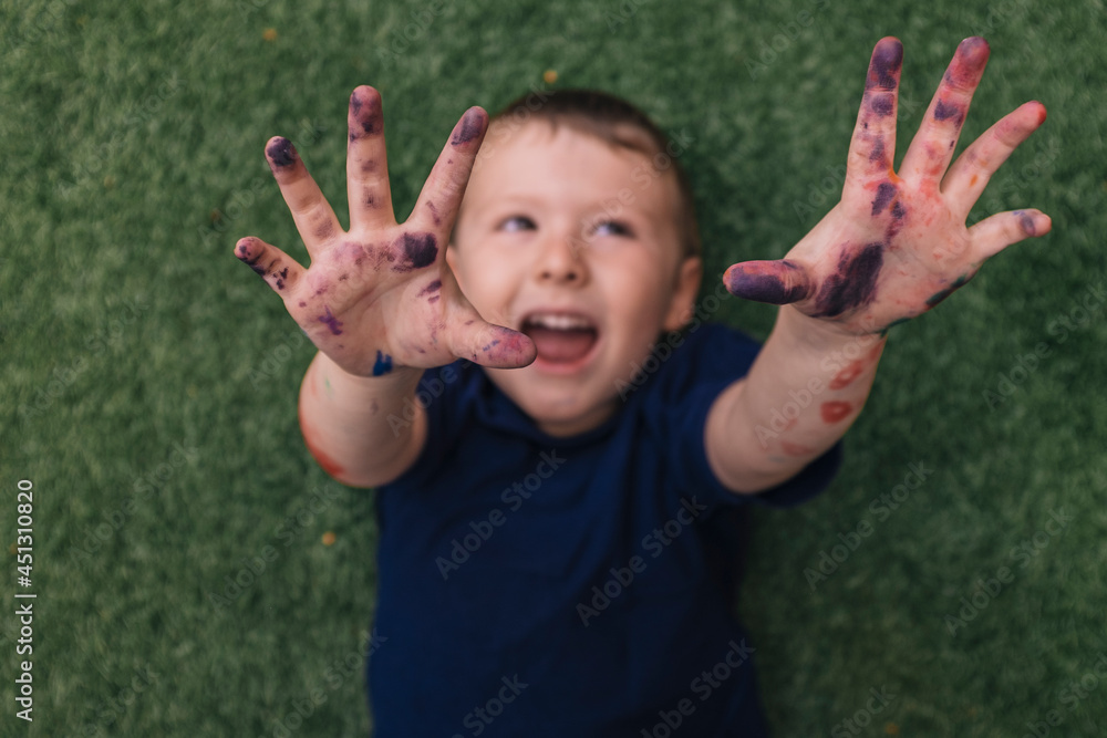 Child have fun and playing with color paint Child have fun and playing with color paint