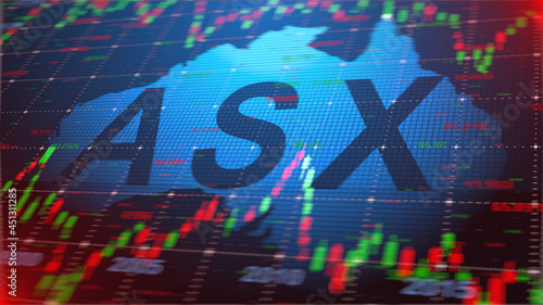 SYDNEY, AUSTRALIA - CIRCA 2021: ASX Australian Securities Exchange and stock market index chart graphic - Editorial illustration rendering photo