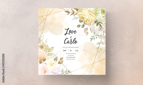 wedding invitation card with warm soft autumn fall floral