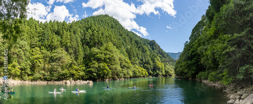 Beautiful Nature Place with water reflection colourful background Okutama river in Japan