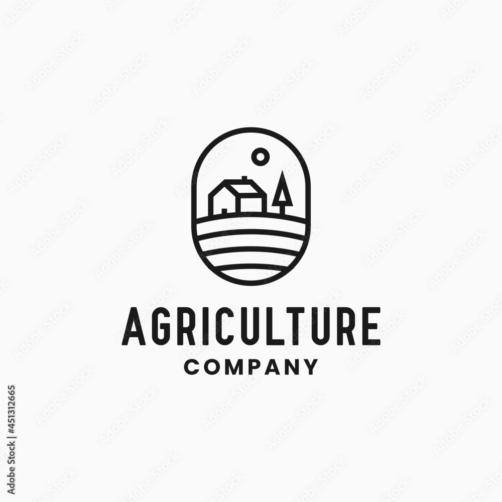Agriculture logo design vector template, with simple line art style for farm farming farmland logo design