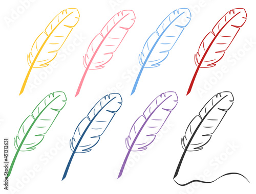 羽根がついたペンのイラストのセット