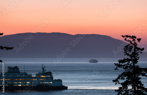 Fotografia, Obraz ferry at sunset