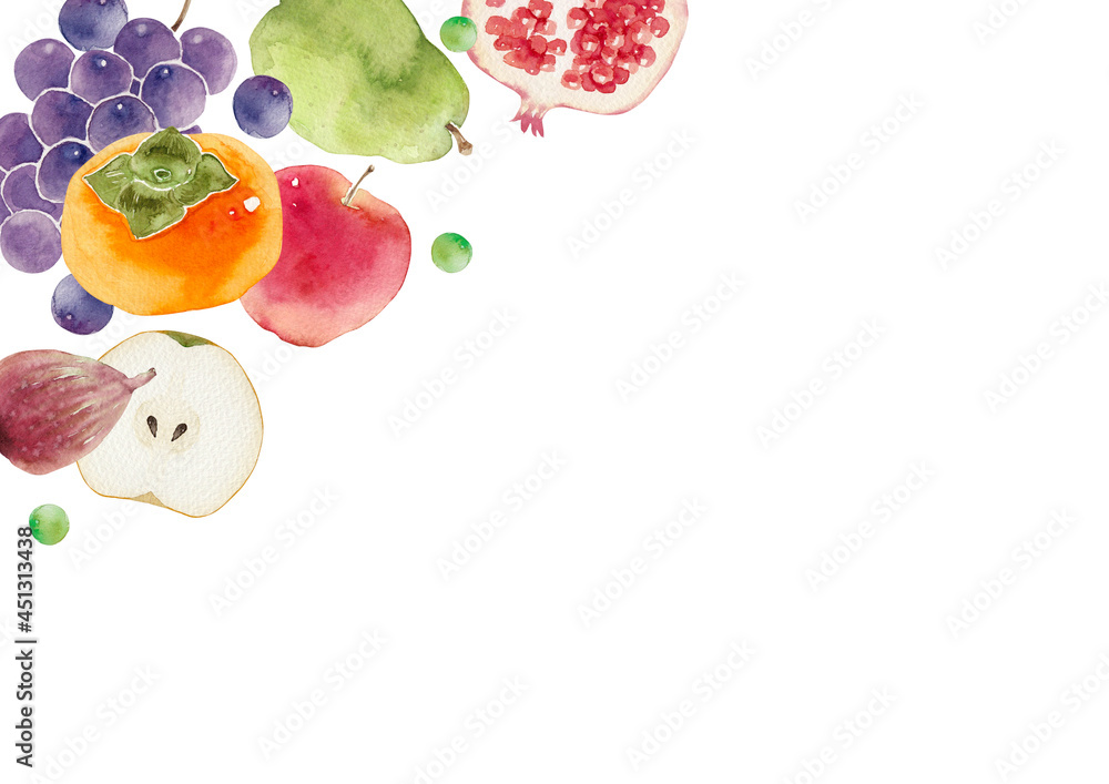 秋 果物 フルーツ 背景 フレーム 水彩 イラスト Stock Illustration Adobe Stock