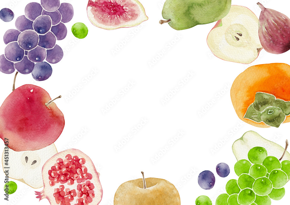 秋 果物 フルーツ 背景 フレーム 水彩 イラスト Stock Illustration Adobe Stock