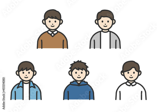 男性の上半身イラストアイコン素材セット