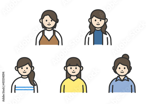 女性の上半身イラストアイコン素材セット