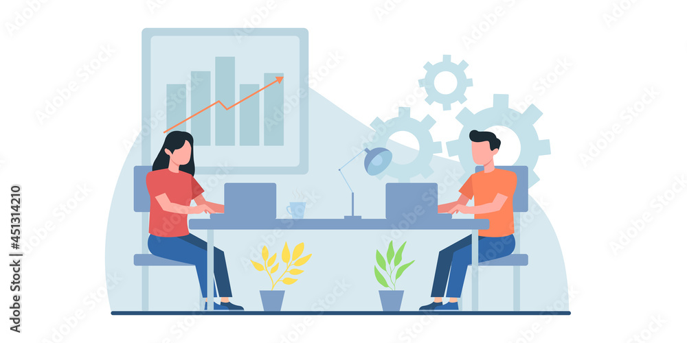 Flat design concept of meeting, business presentation, training, annual report. Vector illustration for website banner, marketing material, business presentation, online advertising. Flat design concept of meeting, business presentation, training, annual report. Vector illustration for website banner, marketing material, business presentation, online advertising.