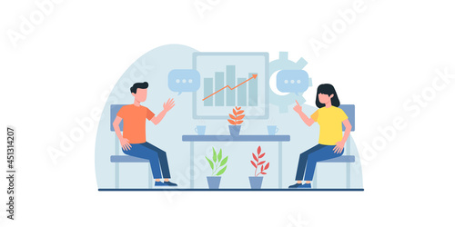 Flat design concept of meeting, business presentation, training, annual report. Vector illustration for website banner, marketing material, business presentation, online advertising.