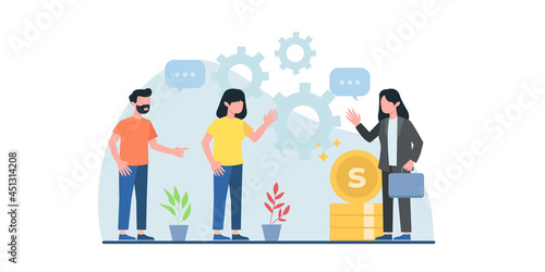 Flat design concept of meeting, business presentation, training, annual report. Vector illustration for website banner, marketing material, business presentation, online advertising.