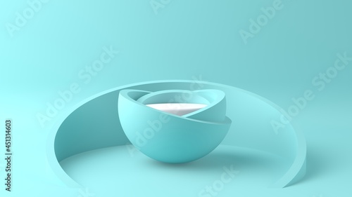 Beautiful minimalist green podium shaped like a flower. Ideal for placing creams, rings, fashion products.