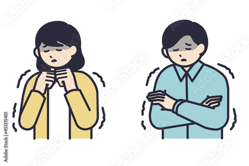 寒さで震えている男性と女性のイラスト素材