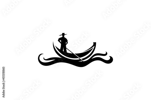 Vector logo element with gondolier illustration.