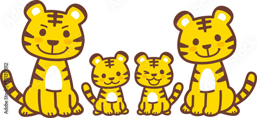 トラの家族のイラスト＿黄色＿ライン有り