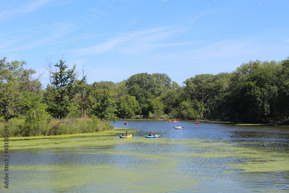 Kayakers at Skokie Lagoons in Winnetka, Illinois Kayakers at Skokie Lagoons in Winnetka, Illinois