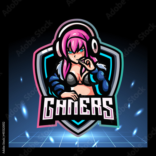 Girl gamers mascot. esport logo design