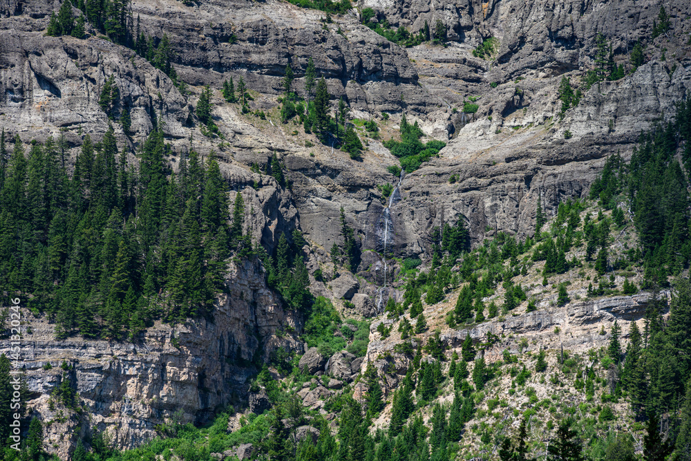 Craggy rock face of Barronette Peak on a sunny day, Yellowstone National Park, USA
