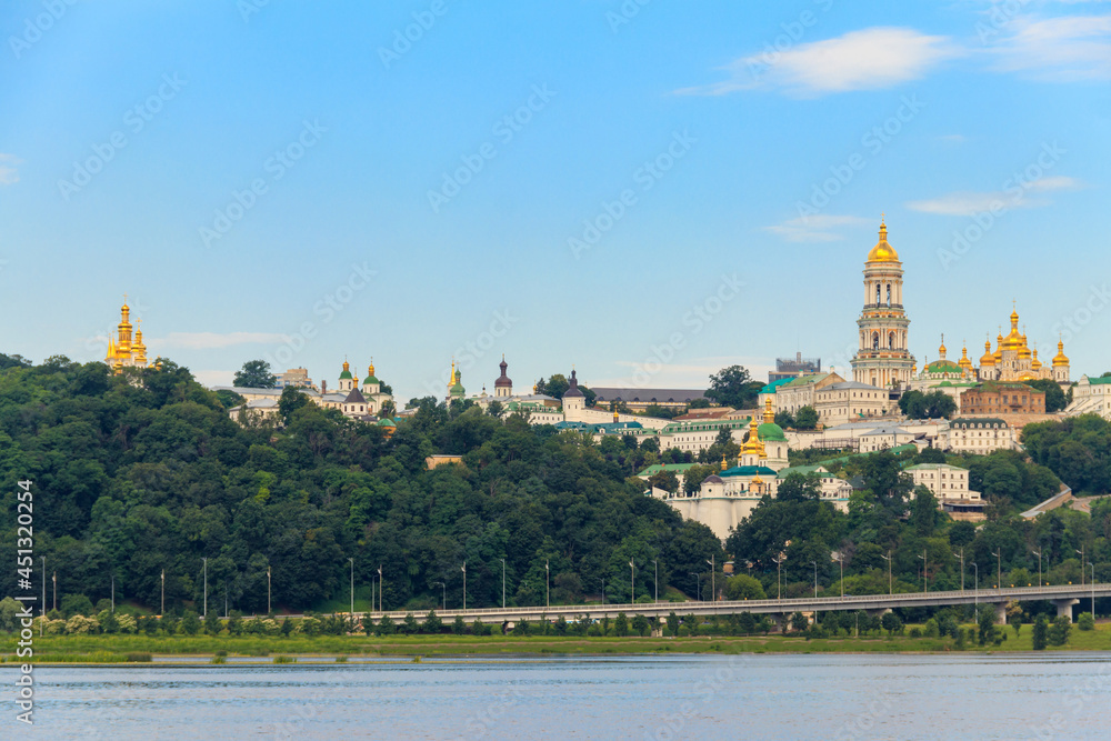 View of Kiev Pechersk Lavra (Kiev Monastery of the Caves) and the Dnieper river in Ukraine
