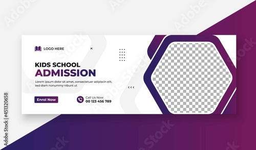 School Admission Facebook Cover & Web Banner Template, Social Media Cover Design
