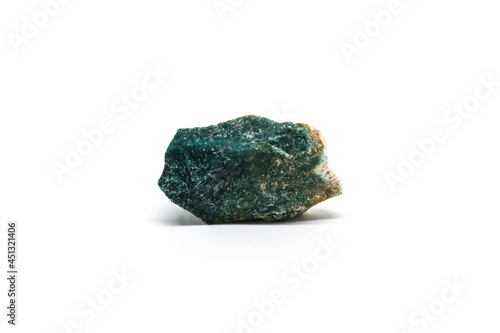 Pure green aventurine quartz isolated on white background. Raw green quartz mineral