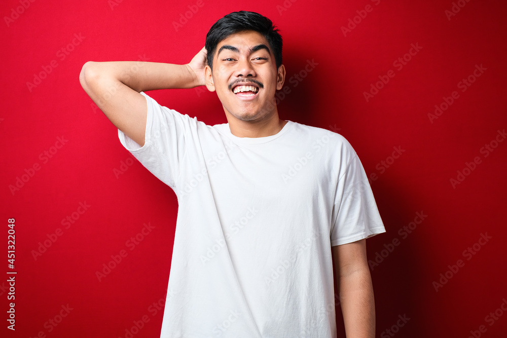 Young handsome man confuse and wonder about question Young handsome man confuse and wonder about question