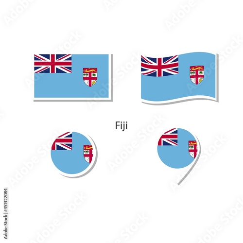 Fiji flag logo icon set, rectangle flat icons, circular shape, marker with flags.
