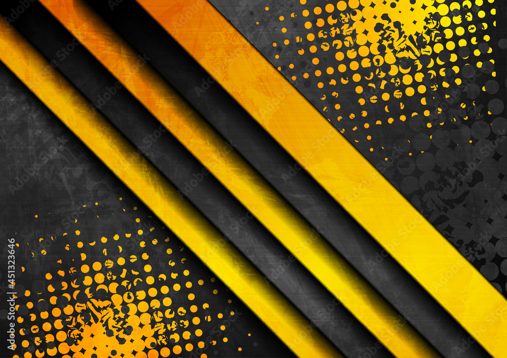 Fototapeta Black and yellow contrast stripes abstract corporate grunge background. Vector halftone design
