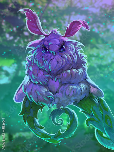 My original mixed media art of a cute fluffy fantasy moth character