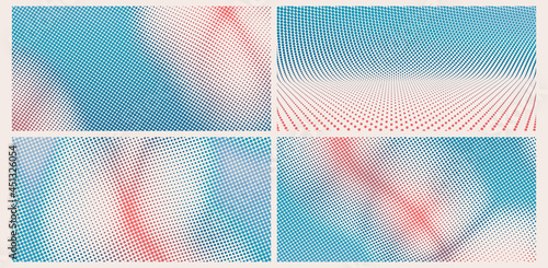 Halftone gradient background. Vibrant trendy texture, with blending colors. Cover design template. 3d network design with particles. Can be used for advertising, marketing, presentation.
