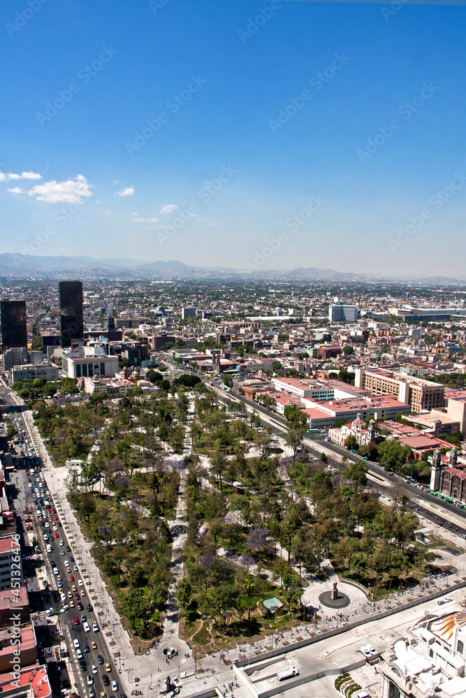Aerial view of the Alameda in México City from the top of the Torre Latinoamericana México