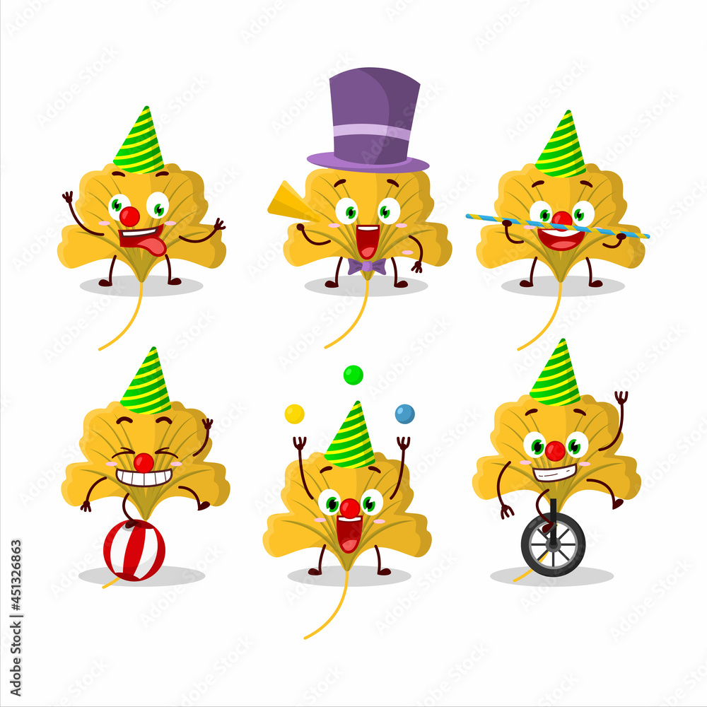 Cartoon character of ginko yellow leaf with various circus shows Cartoon character of ginko yellow leaf with various circus shows