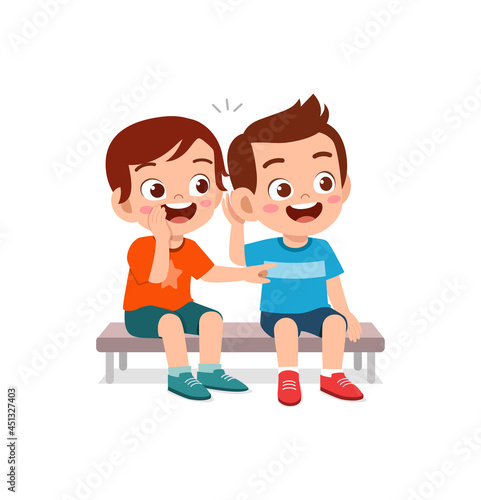 cute little boy whisper secret to friend