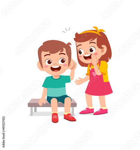 cute little girl whisper secret to friend